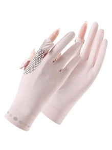 1 đôi găng tay thể thao chống nắng họa tiết hình học - Màu Hồng baby - Xem 1