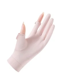 1 đôi găng tay thể thao chống nắng họa tiết hình học - Màu Hồng baby - Xem 2