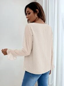 SHEIN Frenchy 圓點荷葉袖襯衫 - 杏色 - 查看 2