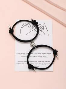 RINTOLER 2pcs Couple Minimalist Heart Lovers Matching Friendship Bracelet Rope Braided Magnetic Distance Bracelet Kit Lover Jewelry - Black - View 4