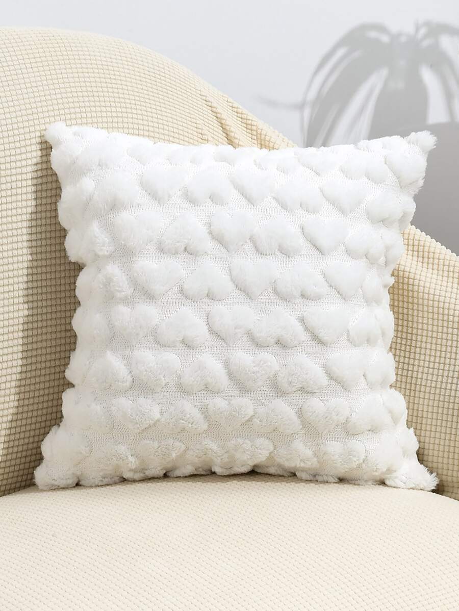 Heart Tufted Cushion Cover Without Filler, White Soft Throw Pillow Case For Sofa, Home Decor - White - View 1