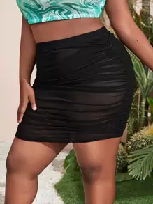 Slaydiva Plus Ruched Panty Insert Mesh Bodycon Skirt - Black - View 5