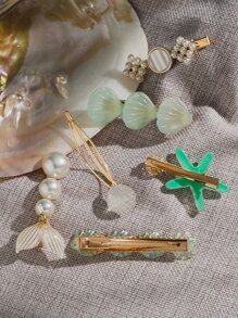 6pcs Starfish & Shell Decor Hair Clip - Multicolor - View 2