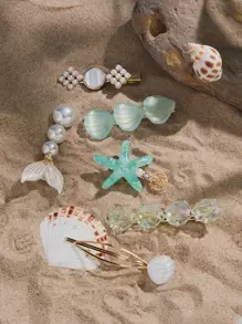 6pcs Starfish & Shell Decor Hair Clip - Multicolor - View 3