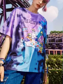 ROMWE Street Life 1pc Tie Dye Alien Graphic Tee - Multicolor - View 1