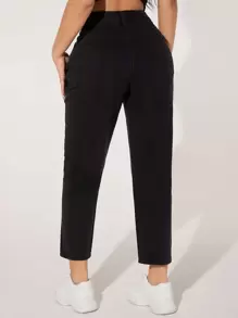 SHEIN PETITE Quần jean nữ Nút Túi Dây kéo màu trơn - màu đen - Xem 2