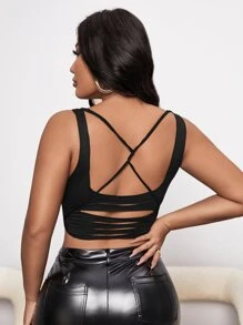 SHEIN SXY Cut Out Twist Backless Tank Top - Black - View 2