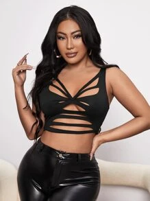 SHEIN SXY Cut Out Twist Backless Tank Top - Black - View 4
