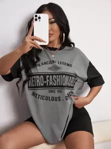 SHEIN SXY Áo thun nữ Lá thư Giải trí - Xám - Xem 1