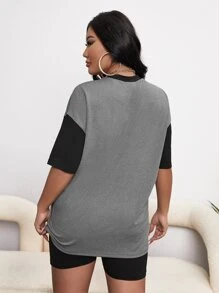 SHEIN SXY Áo thun nữ Lá thư Giải trí - Xám - Xem 2