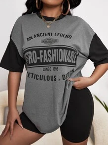 SHEIN SXY Áo thun nữ Lá thư Giải trí - Xám - Xem 4