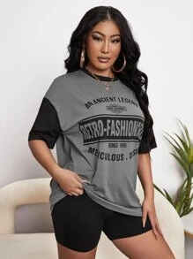 SHEIN SXY Áo thun nữ Lá thư Giải trí - Xám - Xem 5