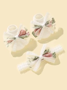 1pair Baby Bow Decor Socks & 1pc Hair Bands - Multicolor - View 2