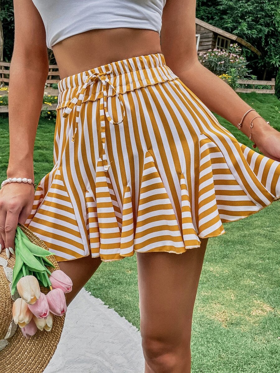 Falda con estampado de rayas godet - Multicolor - Ver 1