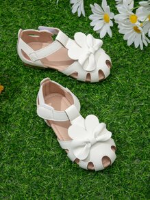 Girls Bow Decor Cut Out Ankle Strap Flats - White - View 2