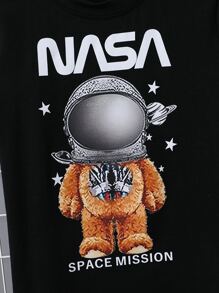 SHEIN Boys Letter & Bear Print Tee - Black - View 3