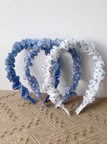 3 件波尔卡圆点和碎花印花褶皱头带，适合日常旅行约会度假波西米亚风、发带、发箍