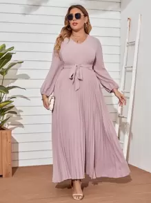 Modelyn Vestido largo con manga farol, pliegues en el bajo y cinturón para mujeres, vestido de noche largo