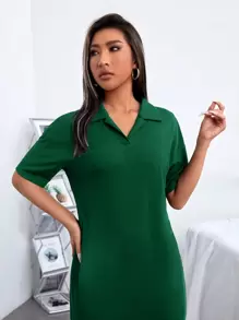 Muchica Women's Solid Color Drop Shoulder Short Sleeve Casual Knit Dress - Dark Green - View 4