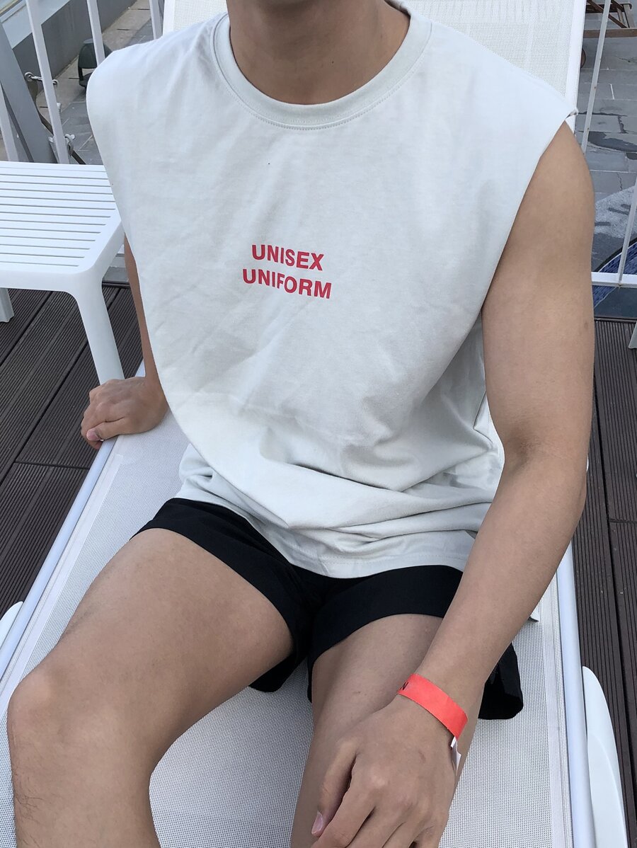 DAZY 男士棉字母圖案背心上衣 - 白色 - 查看 1