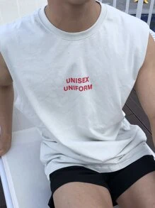 DAZY 男士棉字母圖案背心上衣 - 白色 - 查看 6