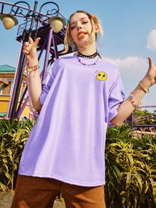 ROMWE Street Life 1pc Cartoon Graphic Oversized Tee - Purple - View 2