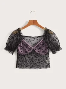 Mesh Butterfly Crop Top - Multicolor - View 1