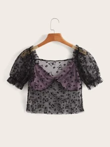 Mesh Butterfly Crop Top - Multicolor - View 2