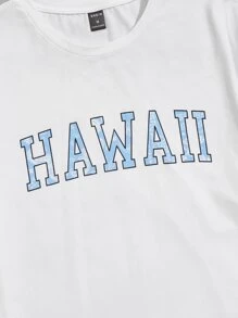 Manfinity VCAY Men Cotton Letter Graphic Tee & Paisley Print Drawstring Waist Shorts - Blue and White - View 5