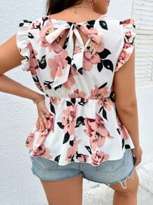 Áo sơ mi Plus Size Xù Viên lá sen Buộc lại Hoa Boho - Nhiều màu - Xem 2