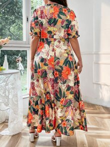 Mulvari 大碼印花泡泡袖A字洋裝 - 彩色 - 查看 2