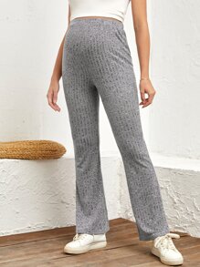 SHEIN Maternity Marled Knit Flare Leg Trousers - Grey - View 3