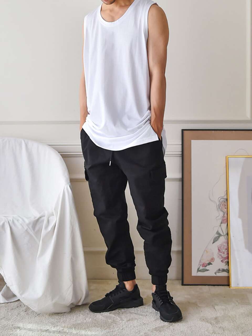 Men Solid Split Hem Longline Tank Top