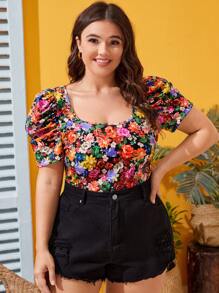 Reflora Áo sơ mi Plus Size Hoa Tất cả trên in Giải trí - Nhiều màu - Xem 1