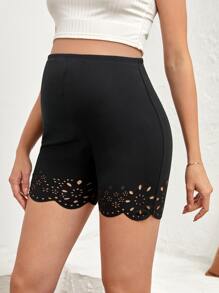 SHEIN Maternity Laser Cut Out Cycling Shorts - Black - View 3