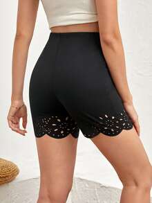 SHEIN Maternity Laser Cut Out Cycling Shorts - Black - View 2