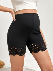 SHEIN Maternity Laser Cut Out Cycling Shorts - Black - View 4