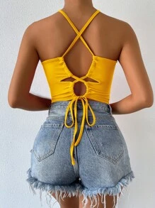 SHEIN Unity Criss Cross Back Halter Top - Yellow - View 1