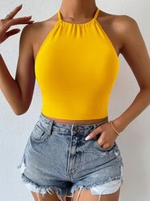 SHEIN Unity Criss Cross Back Halter Top - Yellow - View 2