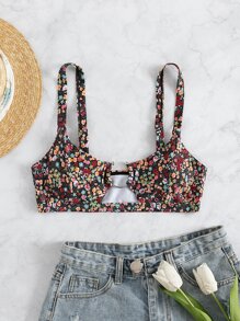 Swim Vcay 小碎花金屬圓環鏤空比基尼泳裝上衣 - 彩色 - 查看 1
