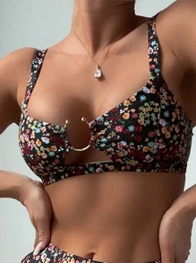 Swim Vcay 小碎花金屬圓環鏤空比基尼泳裝上衣 - 彩色 - 查看 3