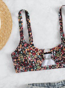 Swim Vcay 小碎花金屬圓環鏤空比基尼泳裝上衣 - 彩色 - 查看 5