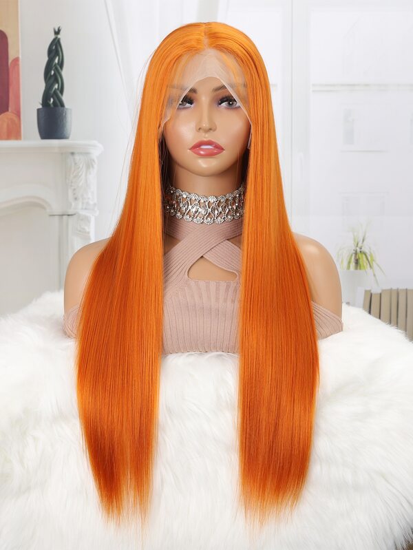 13*4*1 Tpart wigs synthetic hair Orange Glueless lace wigs pre plucked