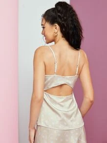 NATALIA DEDIOS Floral Print Cut Out Back Cami Top - Apricot - View 2