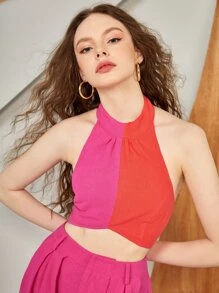 LALA BELTRÁN 雙色露背掛脖上衣 - 彩色 - 查看 1