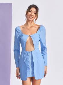 THE MOON IN LEO 鏤空拉鏈開襟覆蓋連衣裙 - 淺藍色 - 查看 4