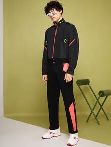 7TASTIK Men Buckle Zip Up Windbreaker Jacket - Black - View 3