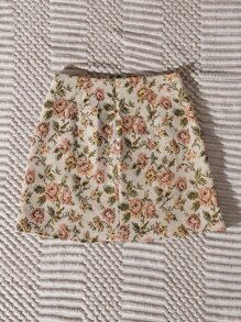 Sweetra 开叉下摆花卉提花裙度假海滩装女装 - 彩色 - 查看 2