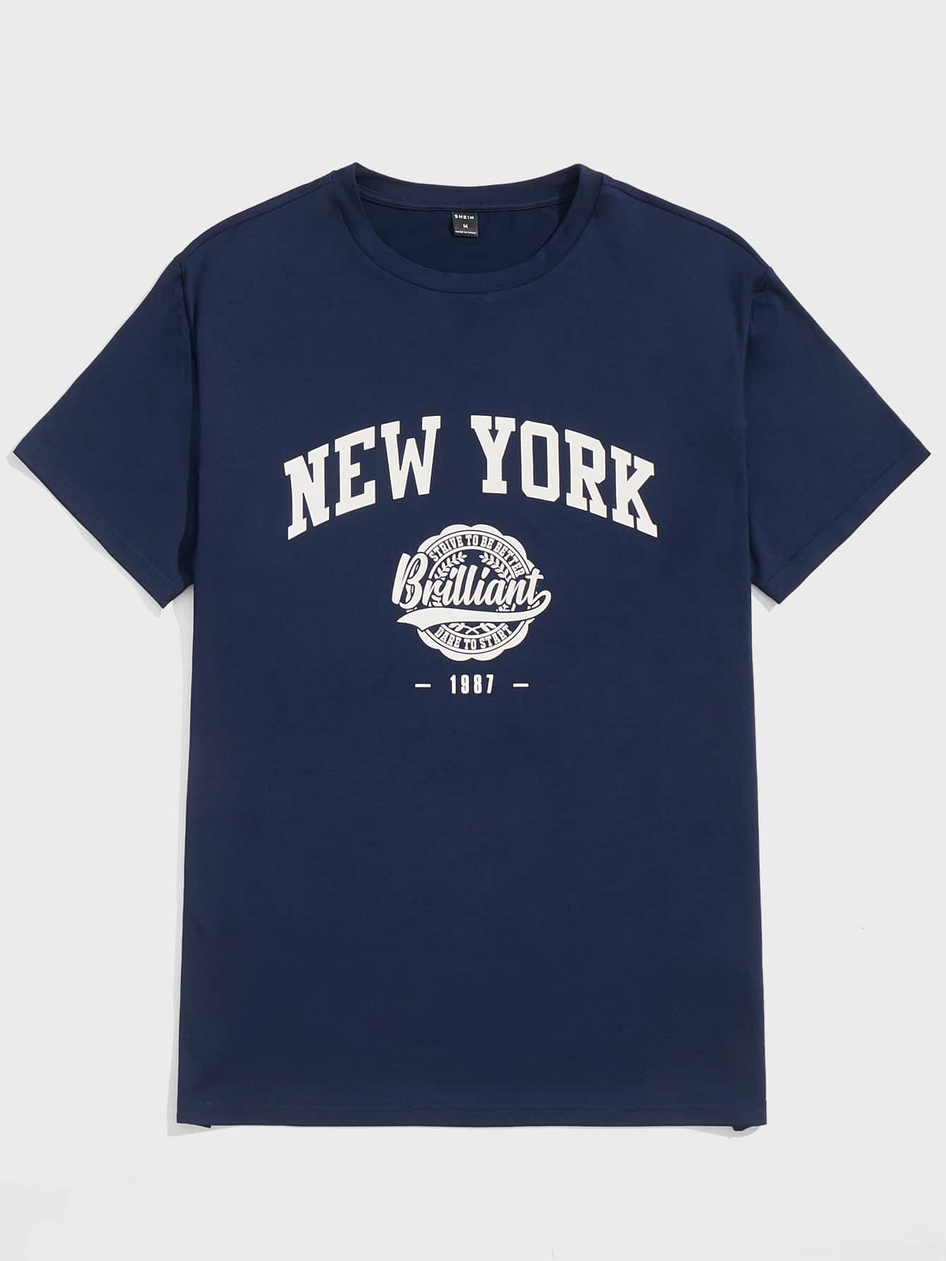Manfinity VCAY Men Logo & Letter Graphic Tee - Navy Blue - View 1