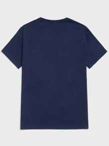 Manfinity VCAY Men Logo & Letter Graphic Tee - Navy Blue - View 2